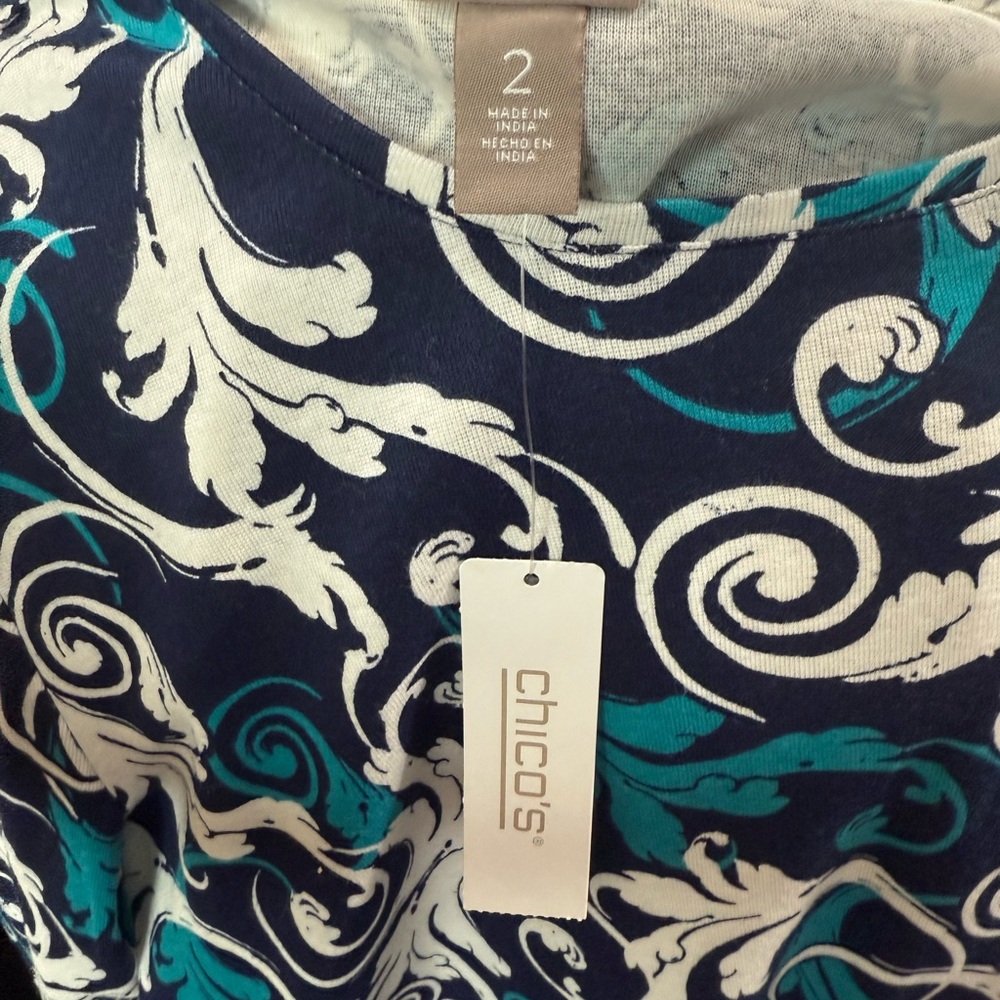 Chico’s Touch of Cool™ Swirl Layering Tee size 2 NWT Opulent Teal - Picture 4 of 5